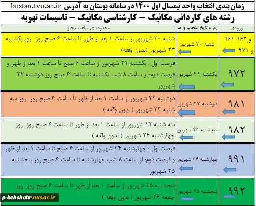 زمانبندی انتخاب واحد نیمسال اول 1400 در سامانه بوستان اعلام شد . 5